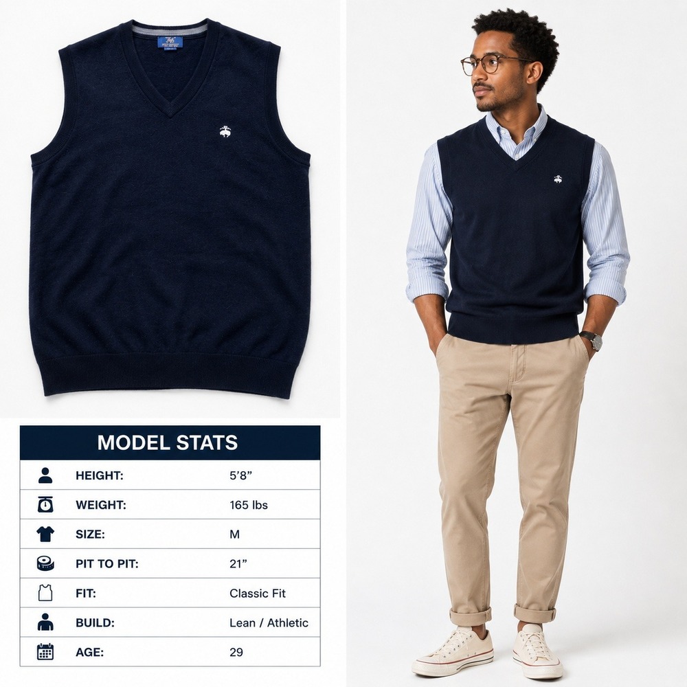 Brooks Brothers 346 Navy Blue Extra Fine Merino Wool V-Neck Sweater Vest Mens M